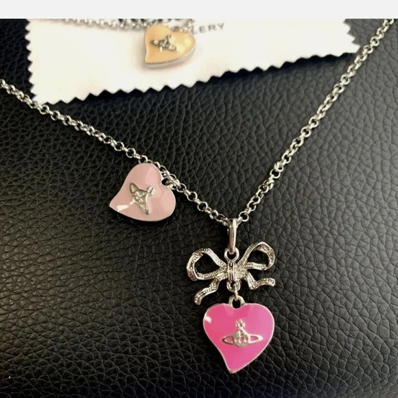 Vivienne Westwood Pink and Silver Heart Necklace - Picture 3 of 4